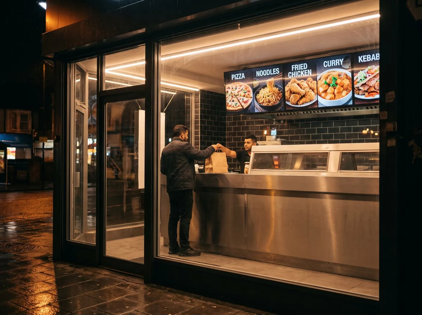 Takeaway counter with digital menu boards